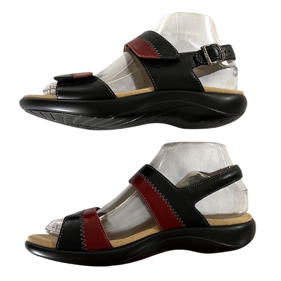 SAS Black & Red Hidden Nudu Heel Strap Leather Sandals Size 6.5 EUC Comfort Sole - Picture 5 of 14